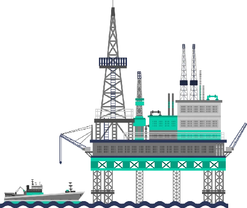 Oil Platform in the Sea with a boat